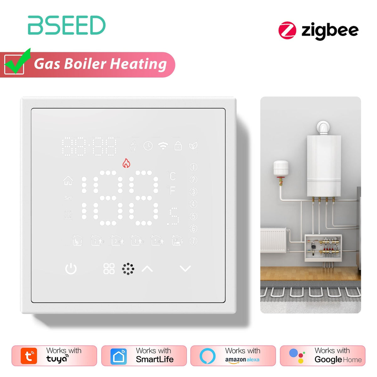 BSEED Smart Thermostat Zigbee Floor Heating Room Thermostat Controller programmable PC frame Thermostats Bseedswitch White Boiler