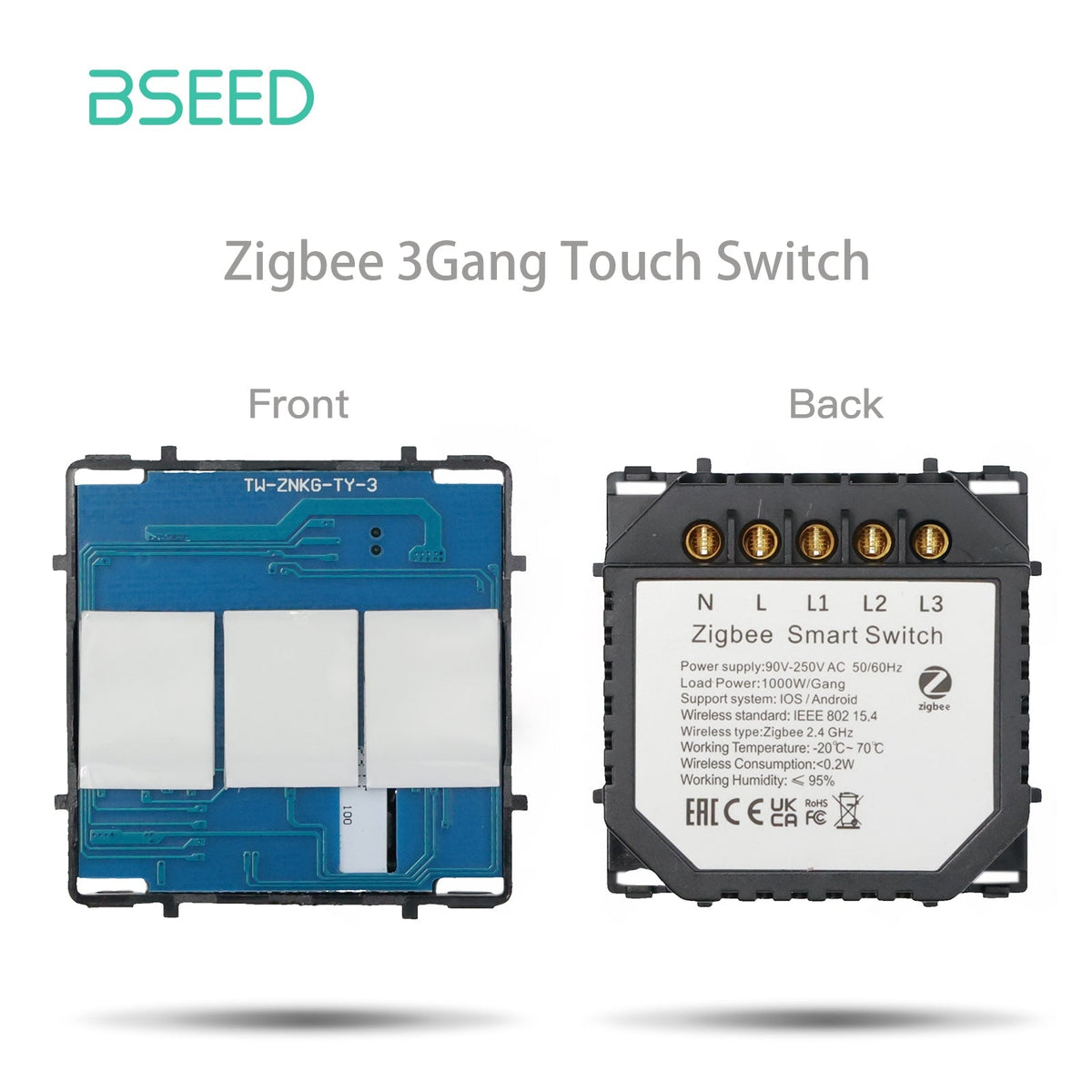 Bseed Crystal Glass Frame Smart Switch Socket Frame USB RJ45 Socket TV Satellite Wall Plug Function Parts DIY Free Combination Black Color Power Outlets & Sockets Bseedswitch Zigbee 3 Gang Switch with Neutral line