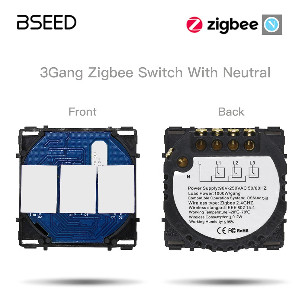 Bseed ZigBee Wifi Light Switch 1/2/3 Way Function Key DIY Parts Light Switches Bseedswitch 3 Gang ZigBee