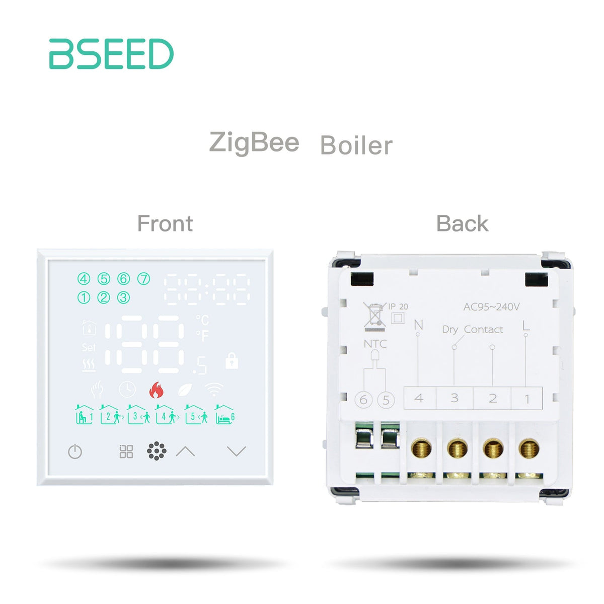 BSEED LED Screen Floor Heating Zigbee Room Thermostat Controller DIY function key Thermostats Bseedswitch White ZigBee Boiler
