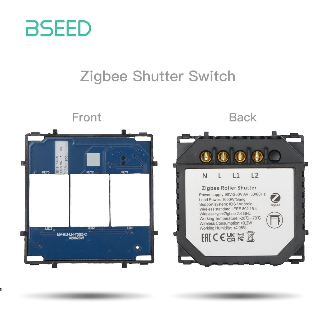 Bseed ZigBee WiFi Interruptor de Cortina / Persianas Función de Tecla Sin Panel de Vidrio Bseedswitch Interruptor de Persianas Función de Tecla ZigBee