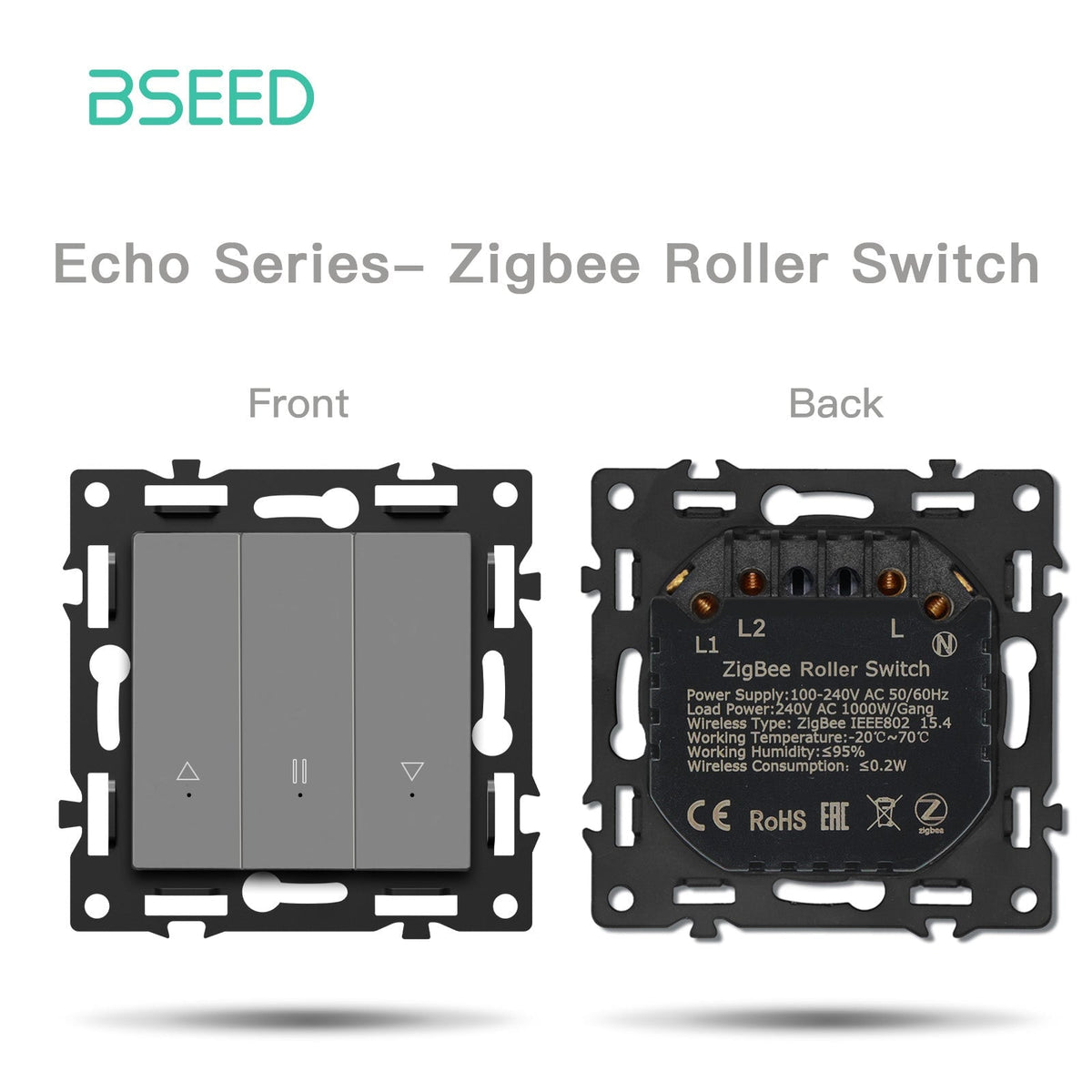 BSEED DIY Part Customized Free Combinations Mechanical Light Switch Wall Socket Insert Grey Color Crystal Glass Panel Light Switches Bseedswitch Zigbee Blind Switch