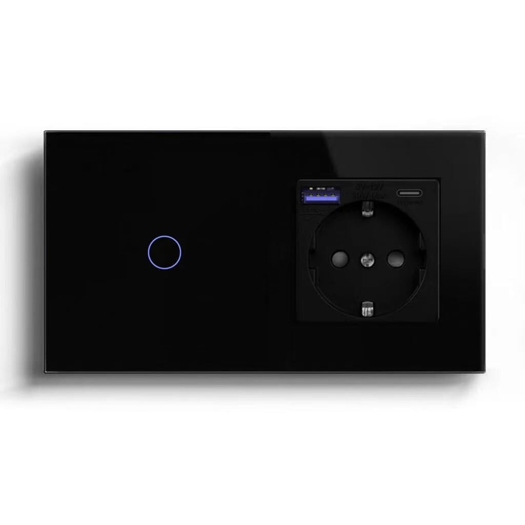 BSEED Product Customization Bseedswitch zigbee 1gang switch with eu socket with 20w usb-c port black