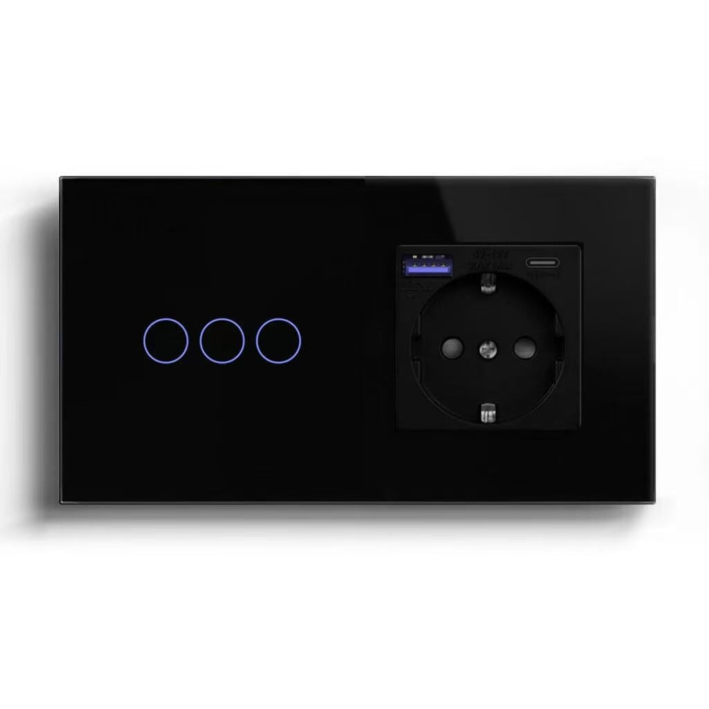 BSEED Product Customization Bseedswitch zigbee 3gang switch with eu socket with 20w usb-c port