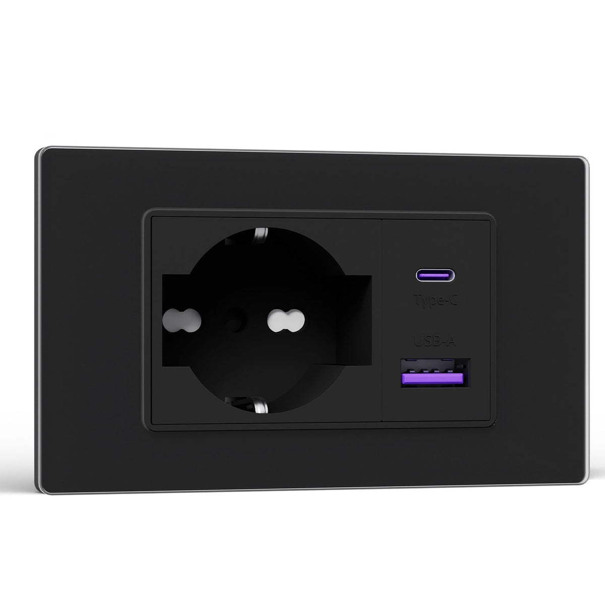 Presa a muro standard italiano 16A con connettore tipo-C 20W di ricarica rapida Pannello in vetro cristallo socket Bseedswitch Black