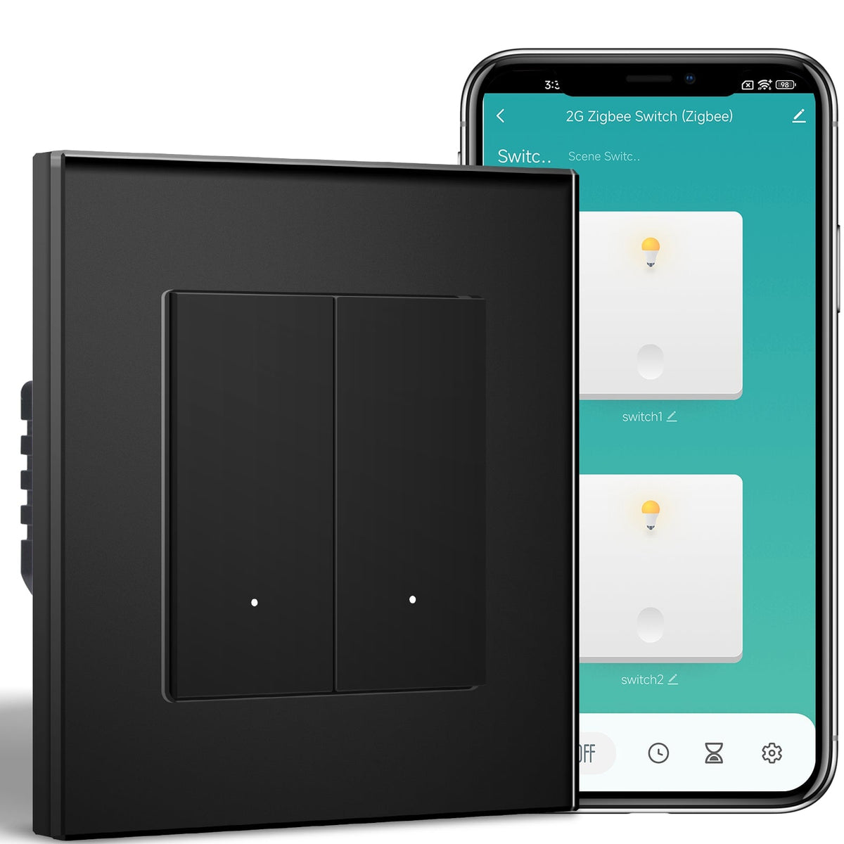 BSEED Smart Zigbee Light Switch (With Neutral) Hub required Switch work with tuya Alexa Light Switches Bseedswitch Black 2 Gang