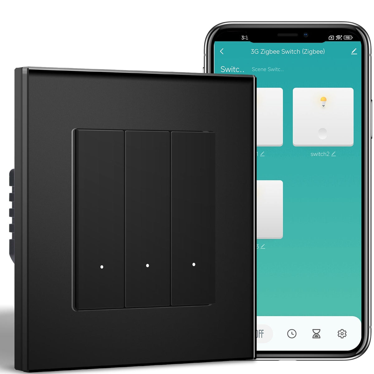 BSEED Smart Zigbee Light Switch (With Neutral) Hub required Switch work with tuya Alexa Light Switches Bseedswitch Black 3 Gang