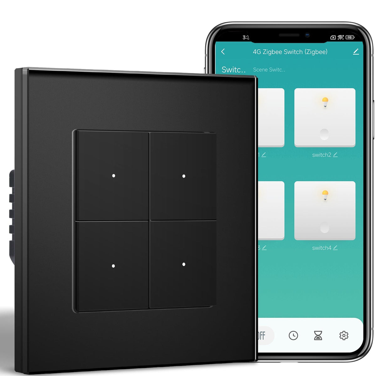 BSEED Smart Zigbee Light Switch (With Neutral) Hub required Switch work with tuya Alexa Light Switches Bseedswitch Black 4 Gang