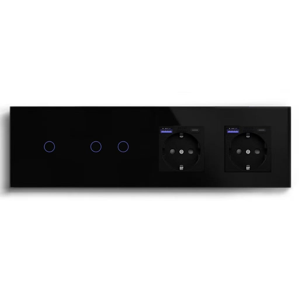 BSEED Product Customization Bseedswitch zigbee 1gang switch with zigbee 2gang switch with double eu socket with fast charge usb-c port