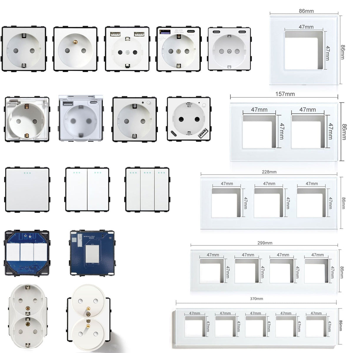 Bseed Crystal Glass Frames Switch Socket Frame Wall Plug Function Parts DIY Free Combination White Color Power Outlets & Sockets Bseedswitch