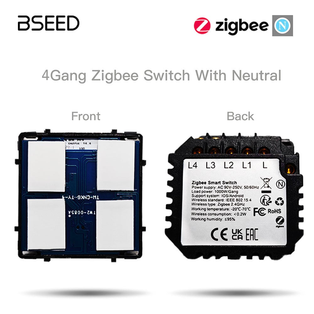 Bseed ZigBee Wifi Light Switch 1/2/3 Way Function Key DIY Parts Light Switches Bseedswitch 4 Gang ZigBee