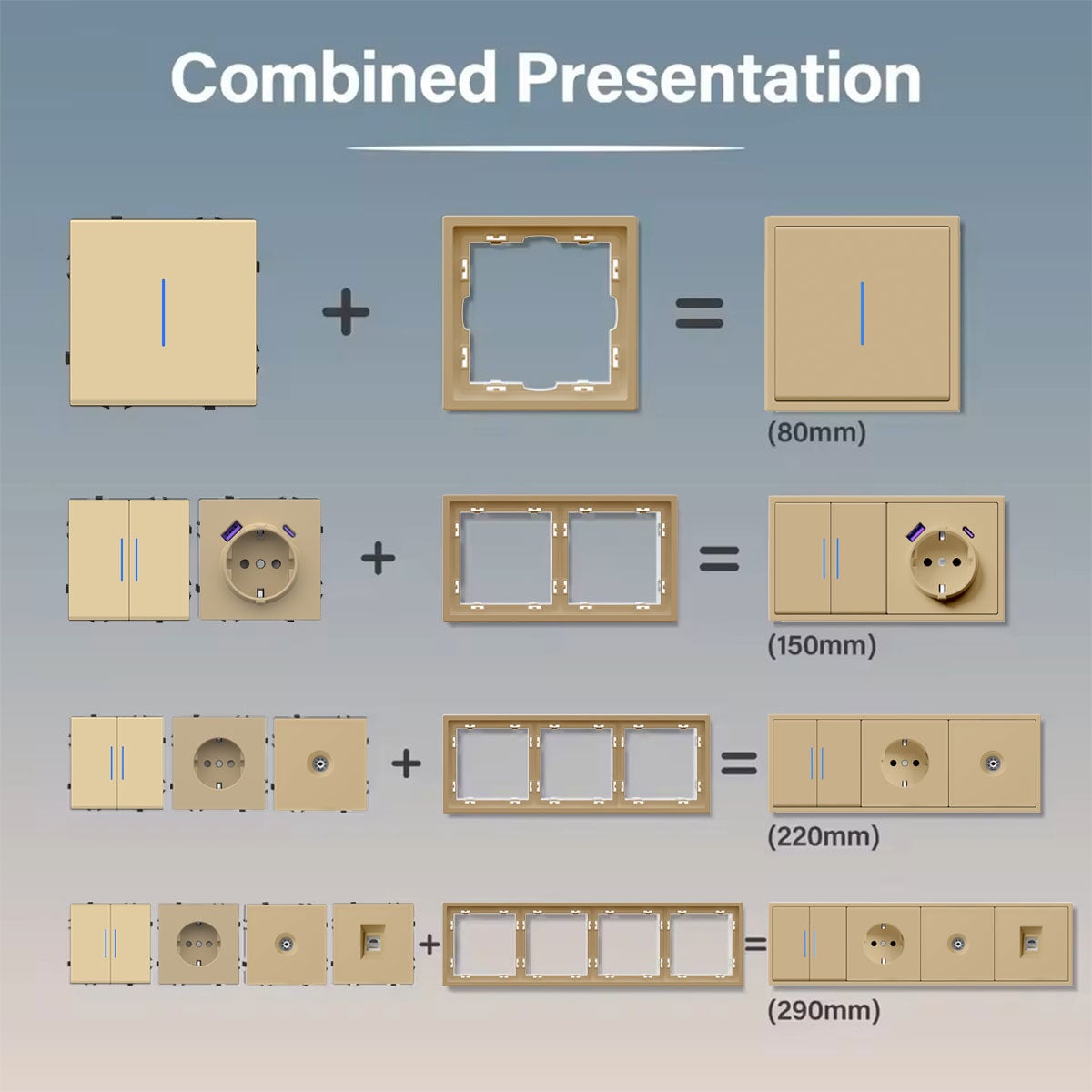 Grand Series DIY Part Customized free combinations Plastic Panels Gold Color Power Outlets & Sockets Bseedswitch