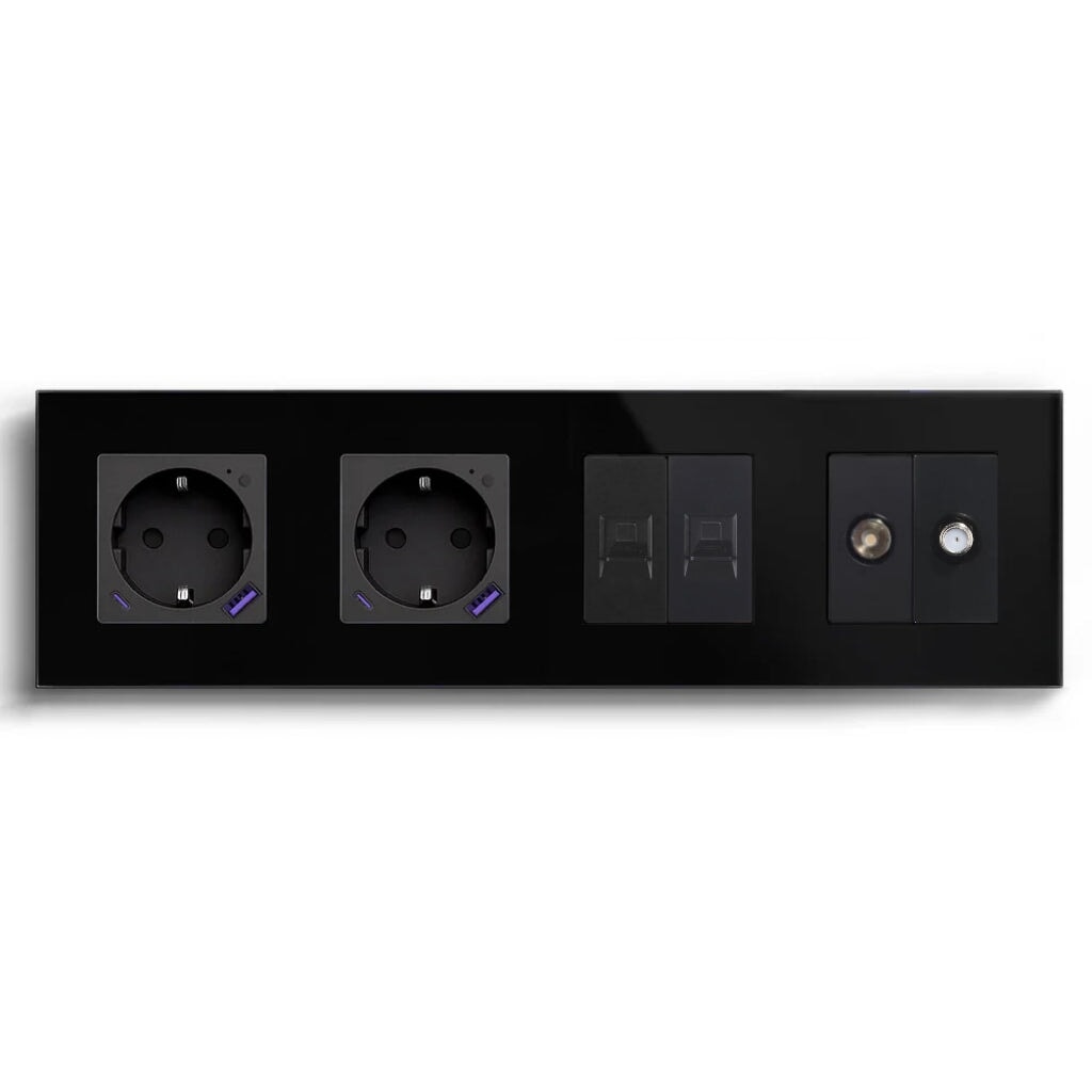 BSEED Product Customization Bseedswitch double zigbee eu socket with monitoring energy and USB-C port with double cat6 socket with tv socket and satellite socket