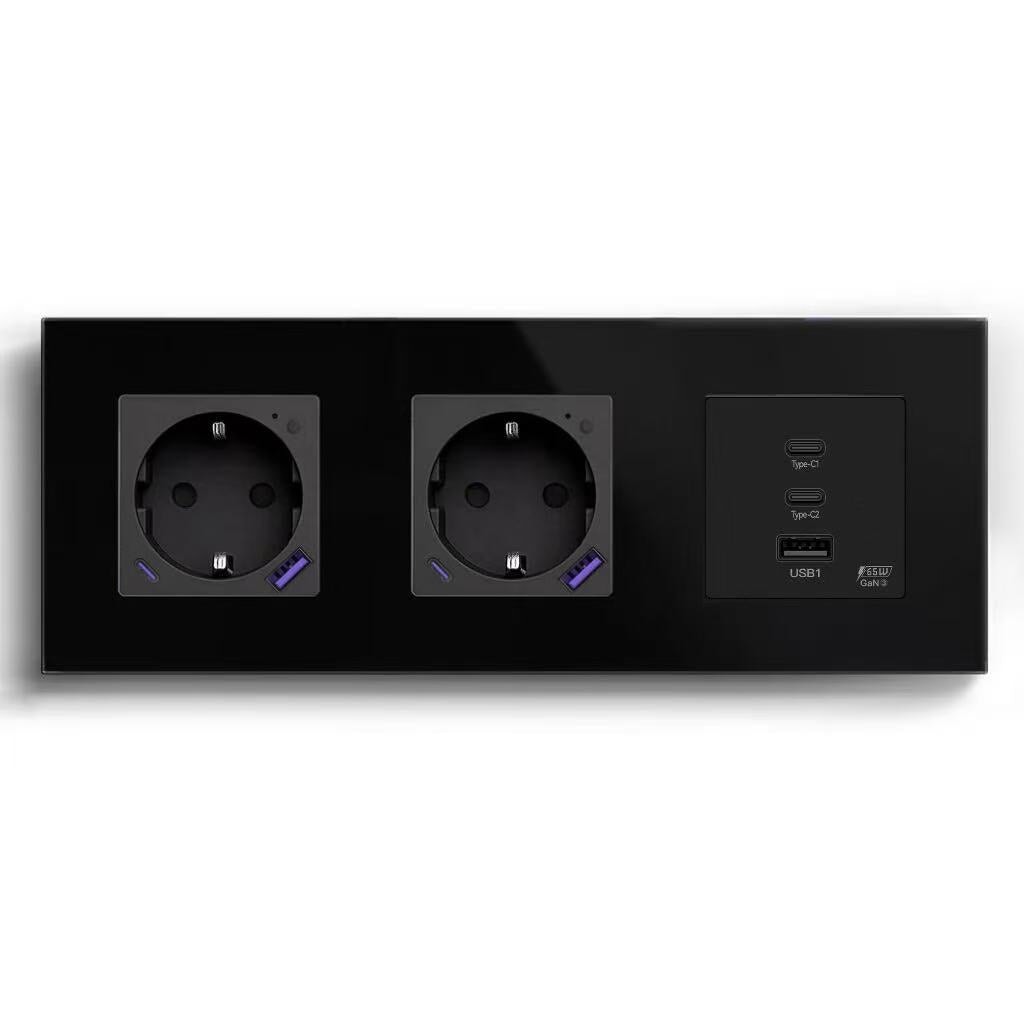 BSEED Product Customization Bseedswitch double zigbee eu socket with usb-c port with energy monitoring with 65W usb-c socket