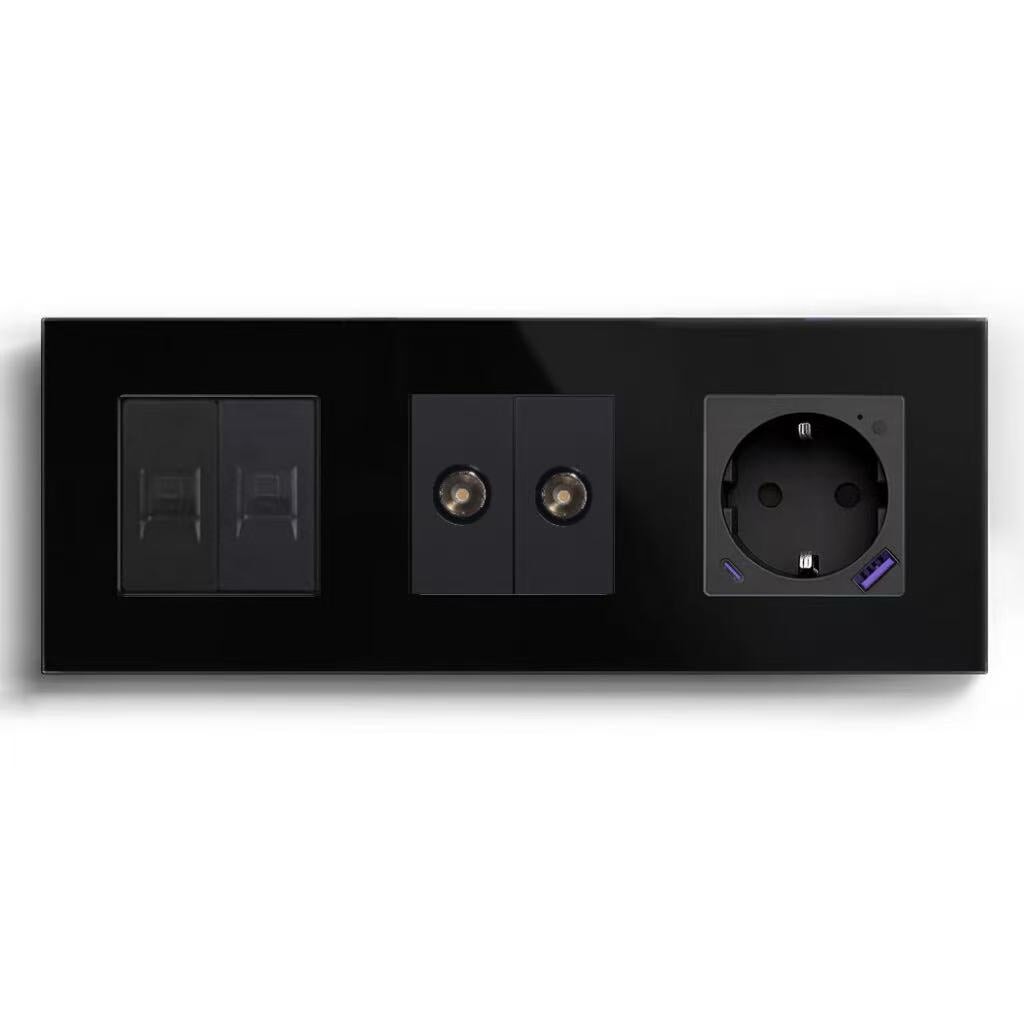 BSEED Product Customization Bseedswitch double cat6 socket with double tv socket with zigbee eu socket with energy monitoring with fast charge usb-c port