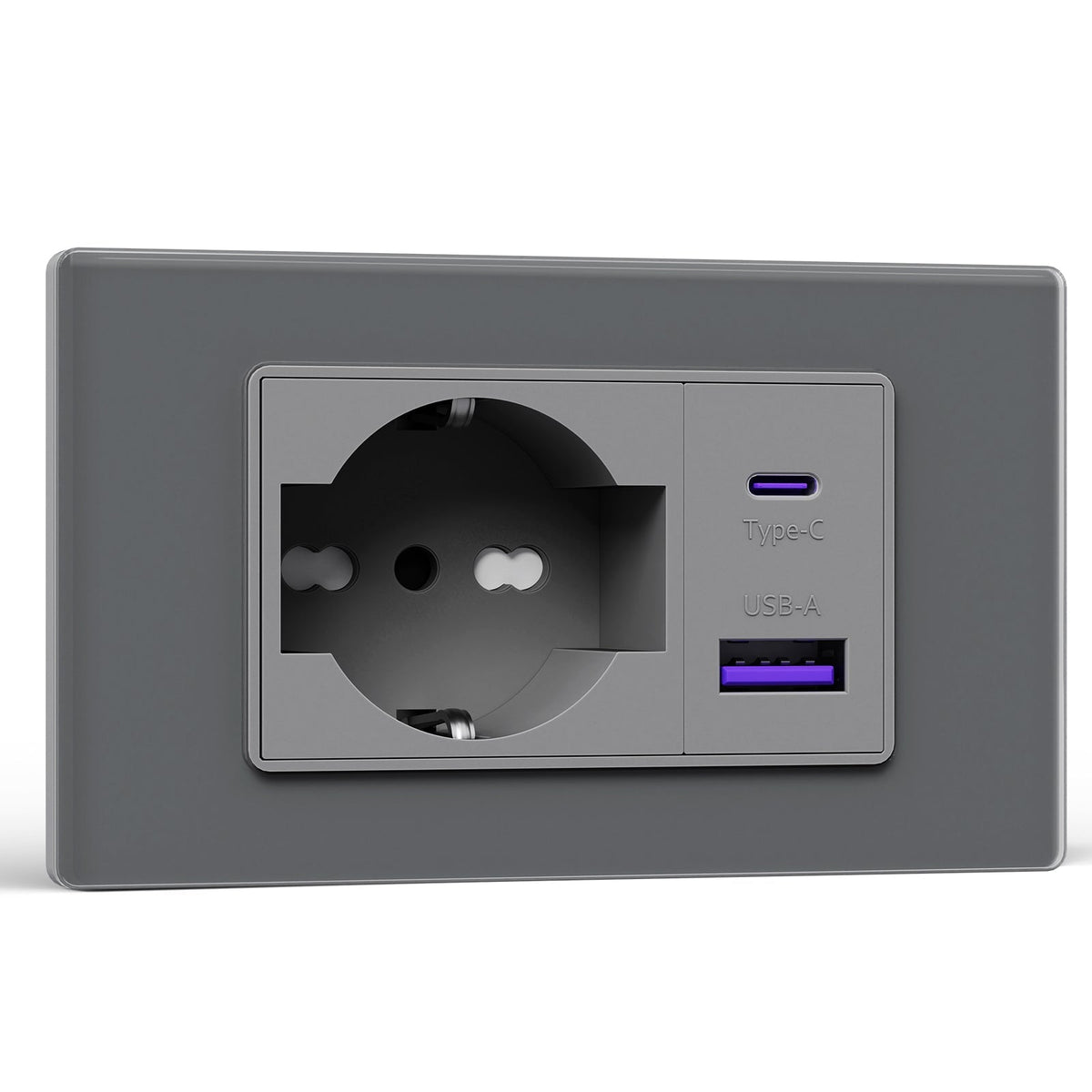 Presa a muro standard italiano 16A con connettore tipo-C 20W di ricarica rapida Pannello in vetro cristallo socket Bseedswitch Gray