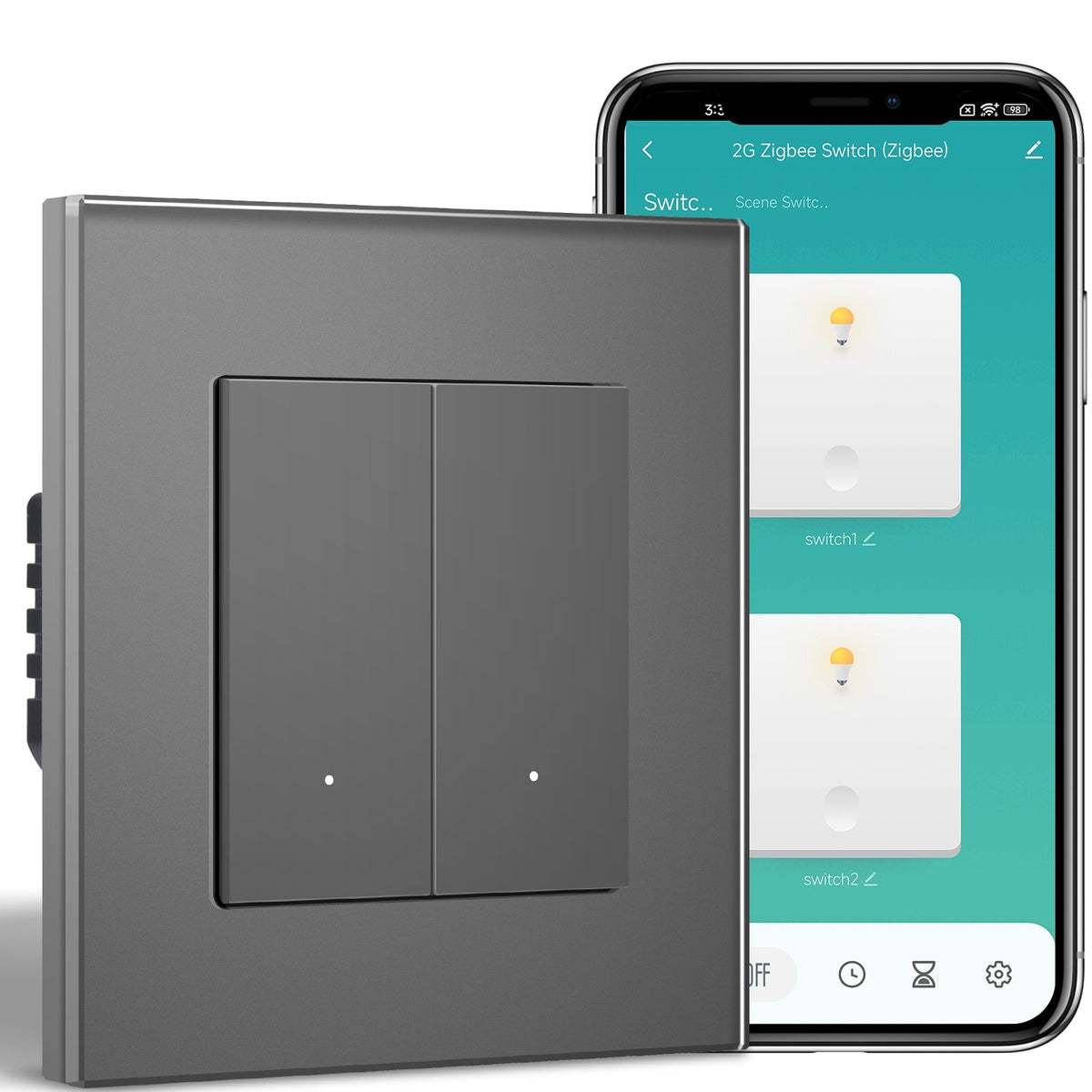 BSEED Smart Zigbee Light Switch (With Neutral) Hub required Switch work with tuya Alexa Light Switches Bseedswitch Grey 2 Gang