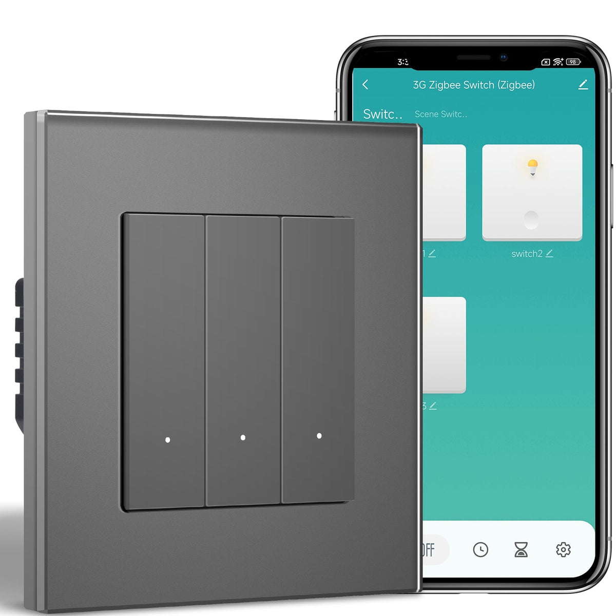 BSEED Smart Zigbee Light Switch (With Neutral) Hub required Switch work with tuya Alexa Light Switches Bseedswitch Grey 3 Gang