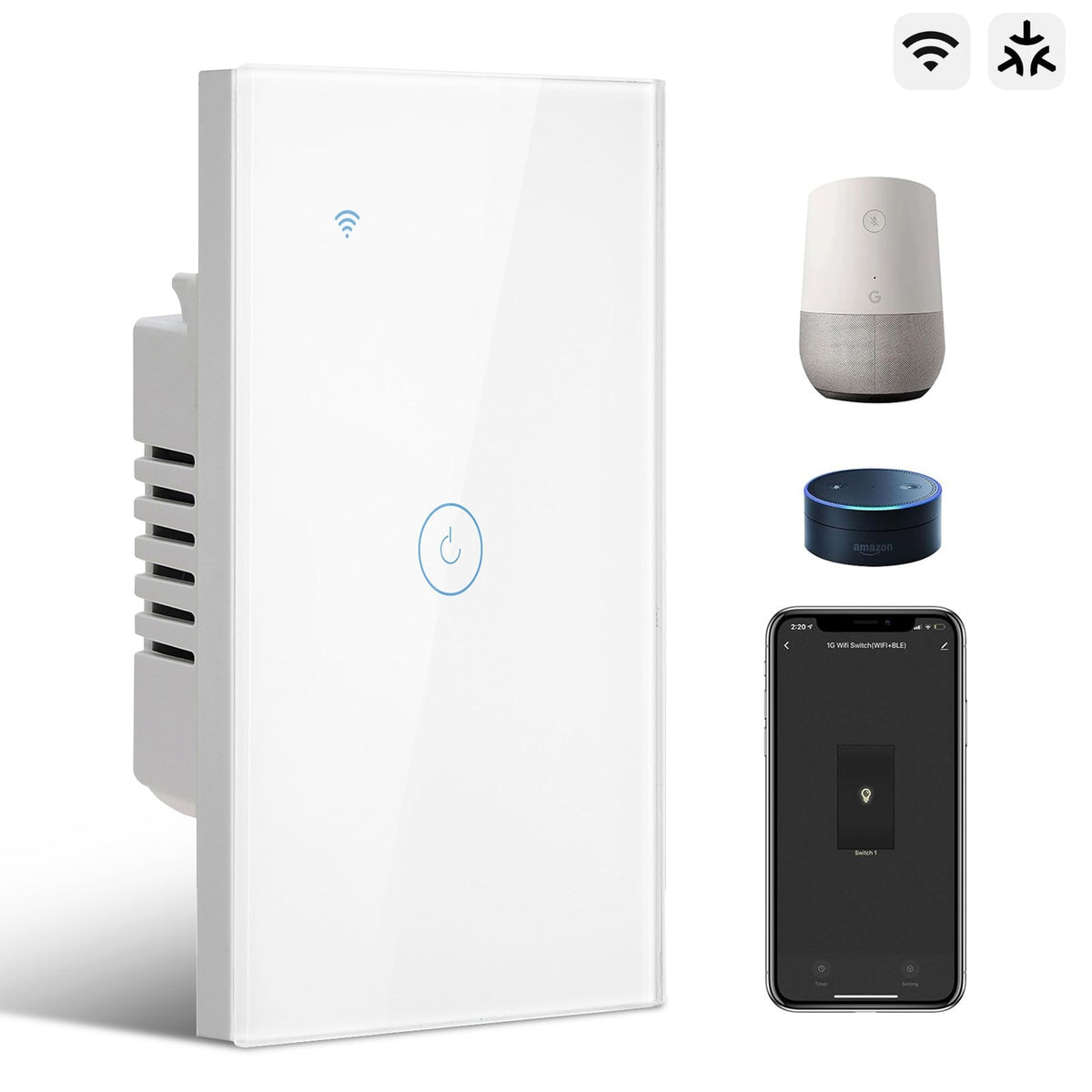 Bseed Matter 118 Type Wall Switch Wifi Touch Light Switch 1/2/3 Gang Light Switches Bseedswitch White 1Gang 1 PCS /Pack