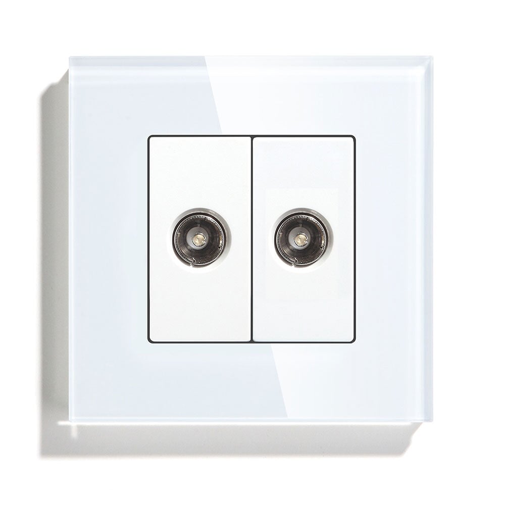 BSEED EU Standard Wall Socket With Double TV Socket Crystal Glass Panel Power Outlets & Sockets Bseedswitch White 86mm