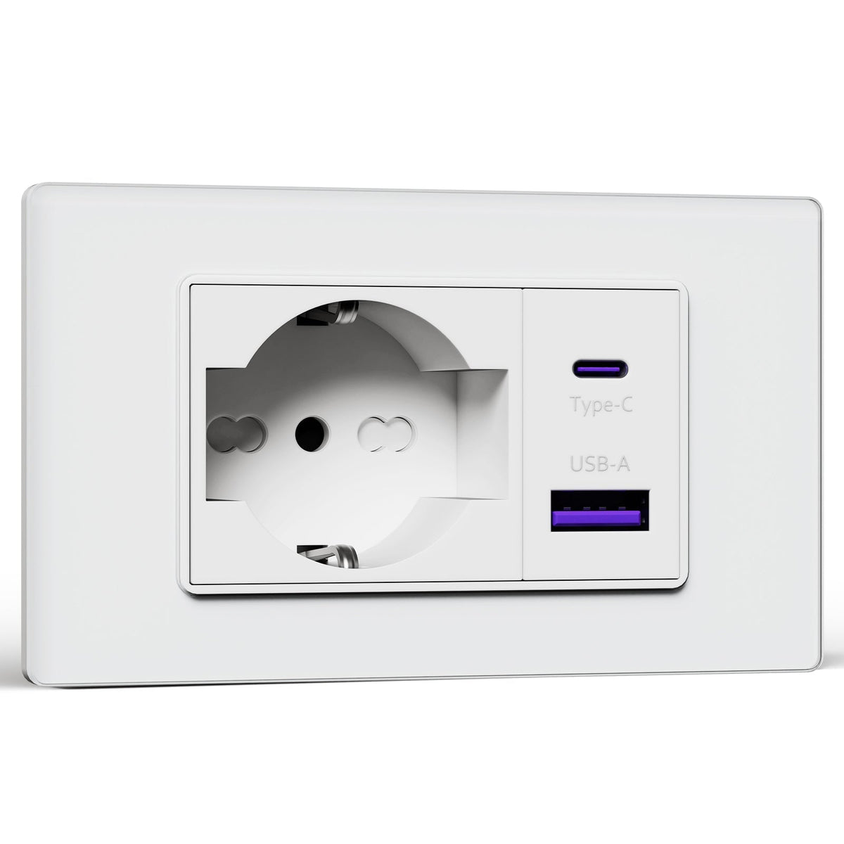 Presa a muro standard italiano 16A con connettore tipo-C 20W di ricarica rapida Pannello in vetro cristallo socket Bseedswitch White