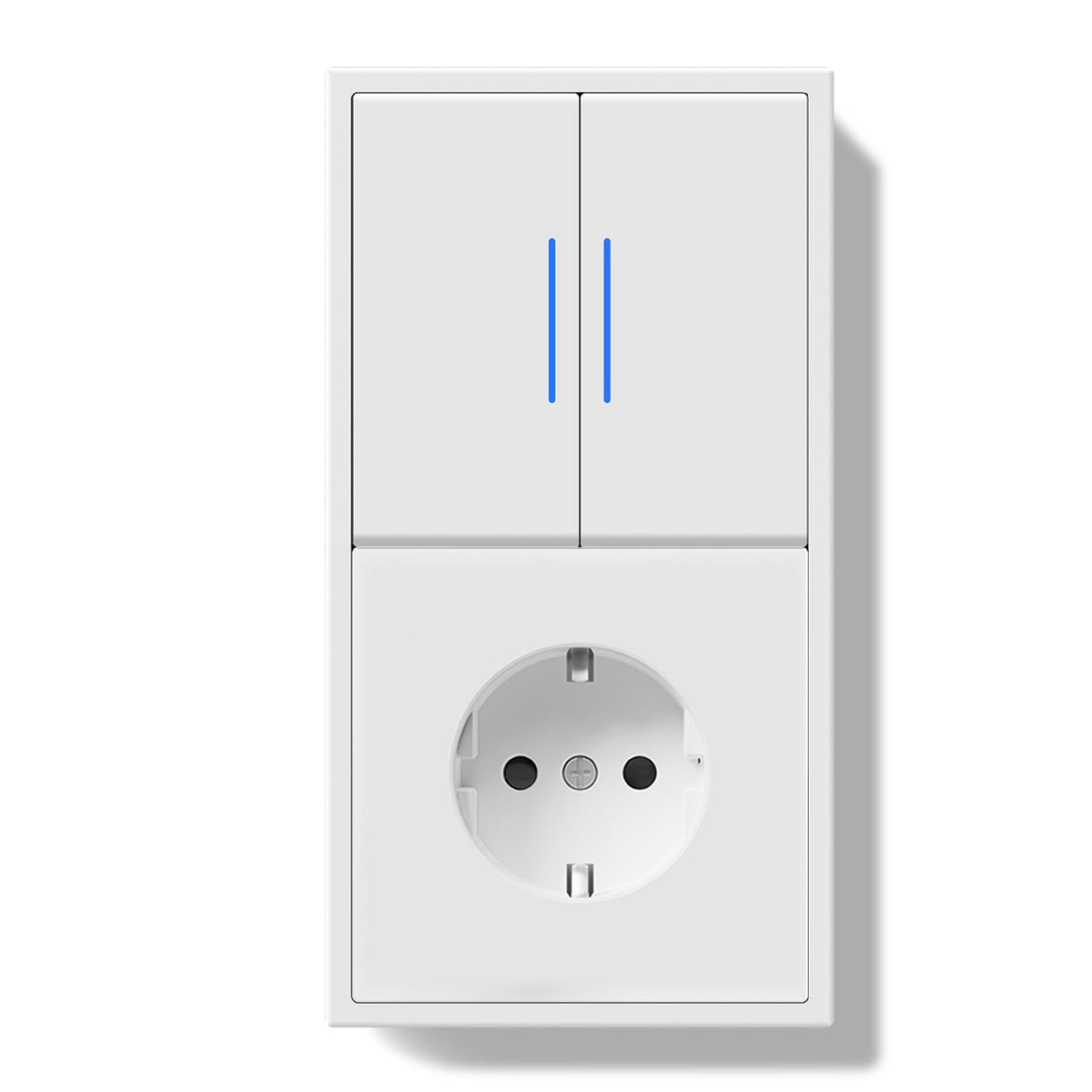 Grand Series Mechanical Light switch With Neon With Wall EU Socket with Clamping Technology Light Switches Bseedswitch White 2 Gang 1 Way