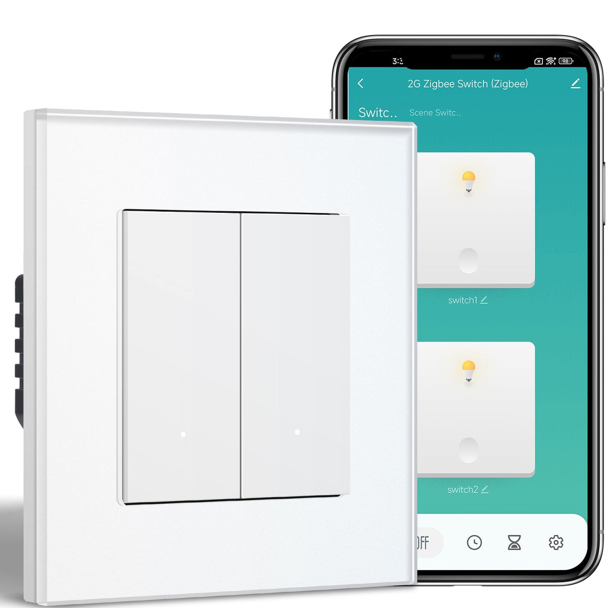 BSEED Smart Zigbee Light Switch (With Neutral) Hub required Switch work with tuya Alexa Light Switches Bseedswitch White 2 Gang