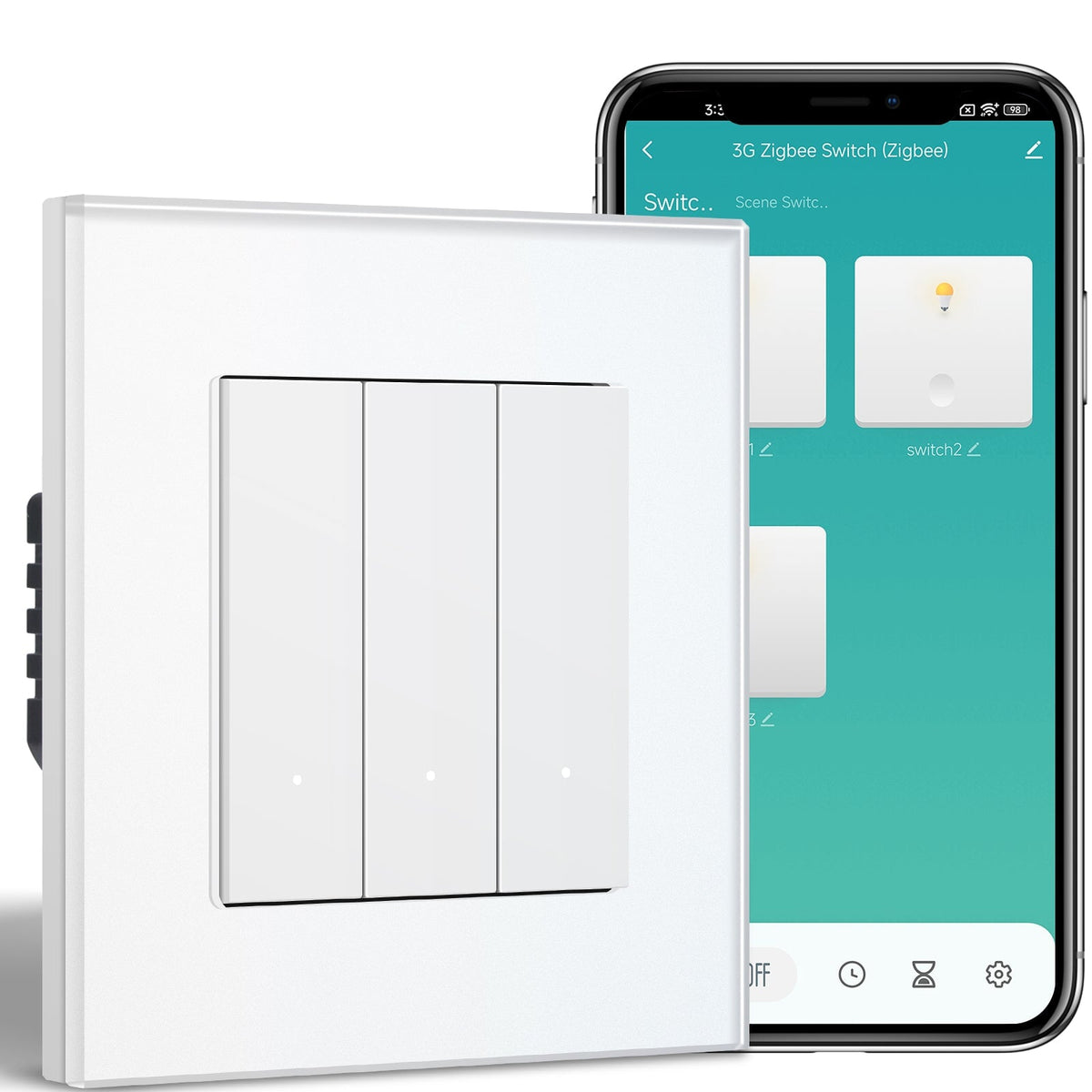 BSEED Smart Zigbee Light Switch (With Neutral) Hub required Switch work with tuya Alexa Light Switches Bseedswitch White 3 Gang