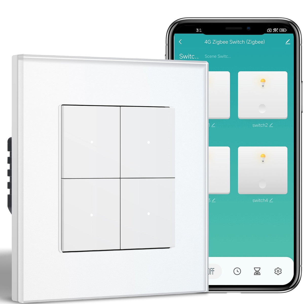 BSEED Smart Zigbee Light Switch (With Neutral) Hub required Switch work with tuya Alexa Light Switches Bseedswitch White 4 Gang