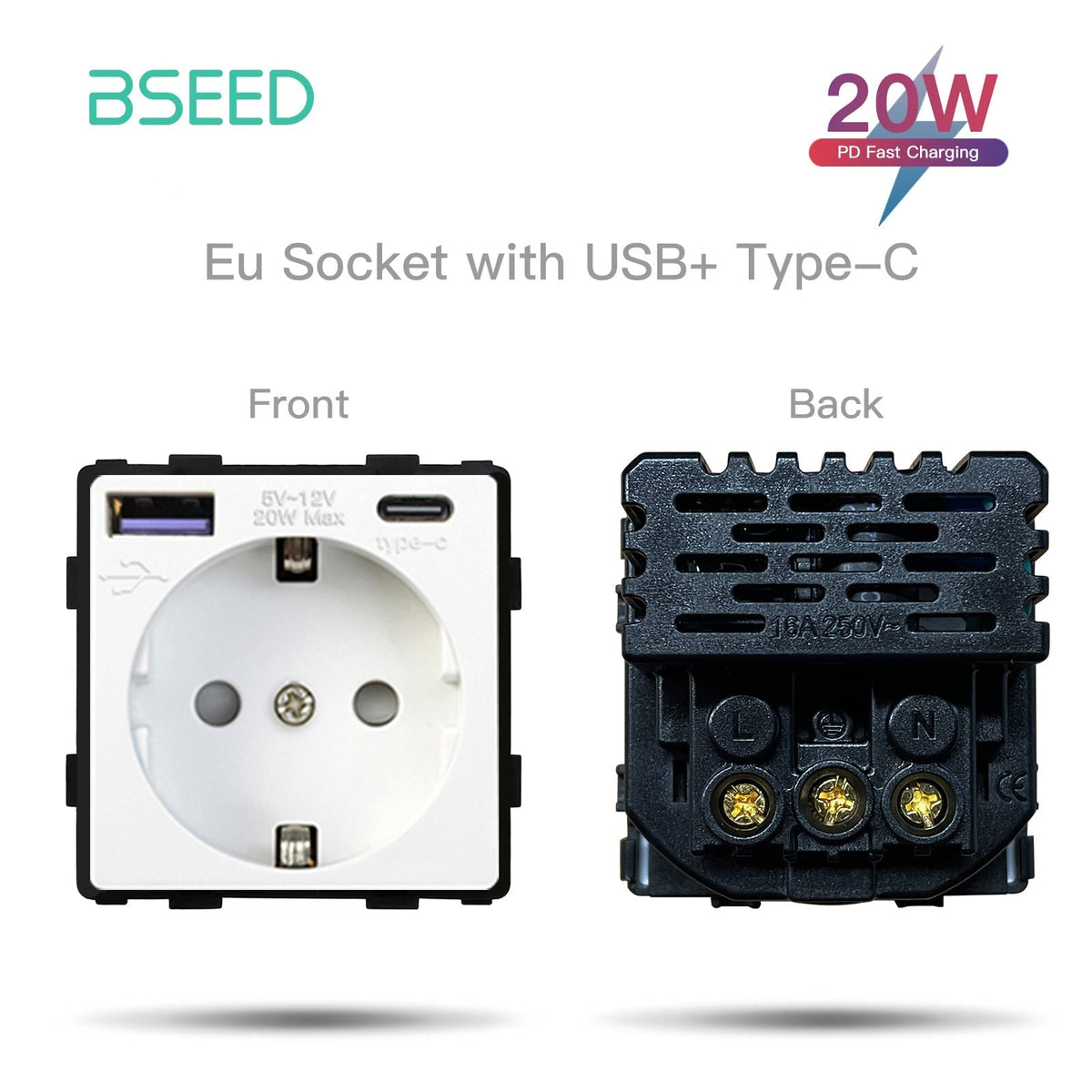 Bseed Crystal Glass Frames Socket Frame USB RJ45 Socket TV Satellite Wall Plug Function Parts DIY Free Combination White Color Wall Jacks & Braces Bseedswitch eu socket with 20W usb + type-c