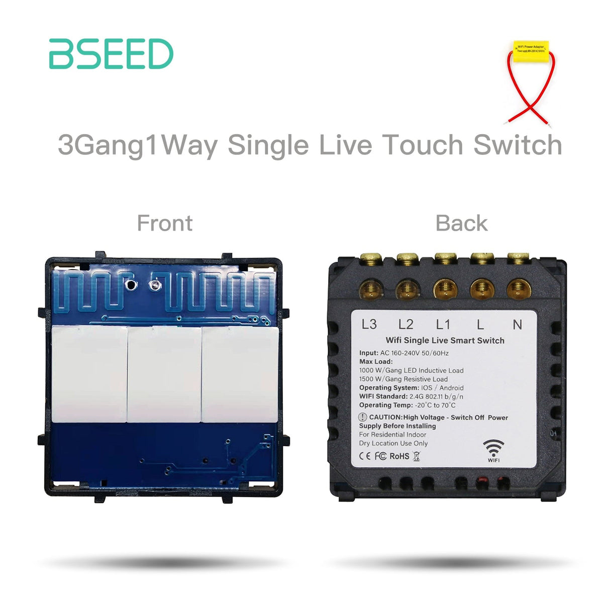 Bseed Live Line Only ZigBee Wifi Light Switch 1/2/3 Way Function Key DIY Parts Light Switches Bseedswitch 3 Gang WiFi