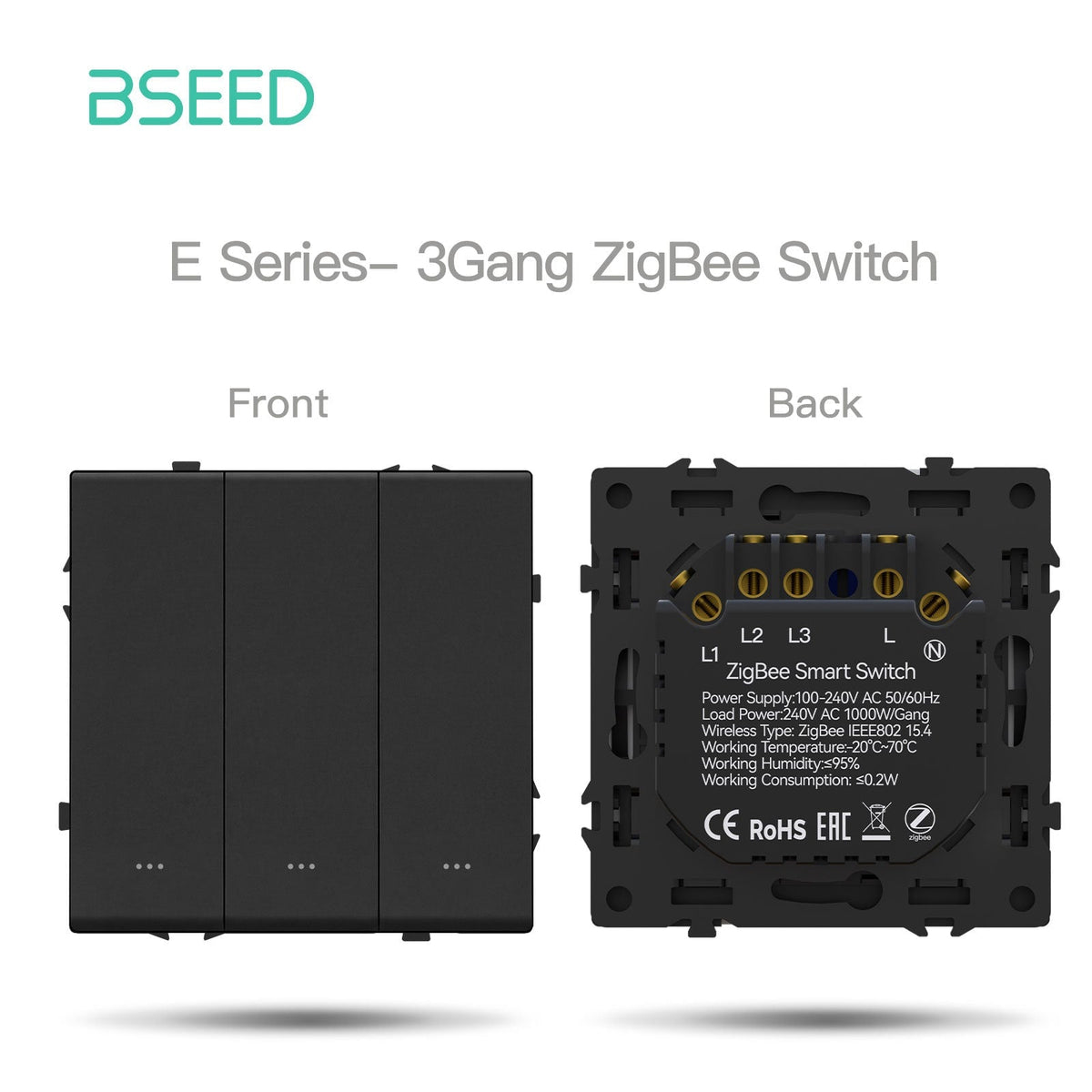 Grand Series DIY Part Customized free combinations Plastic Panels Black Color Power Outlets & Sockets Bseedswitch Zigbee 3 Gang Switch with Neutral