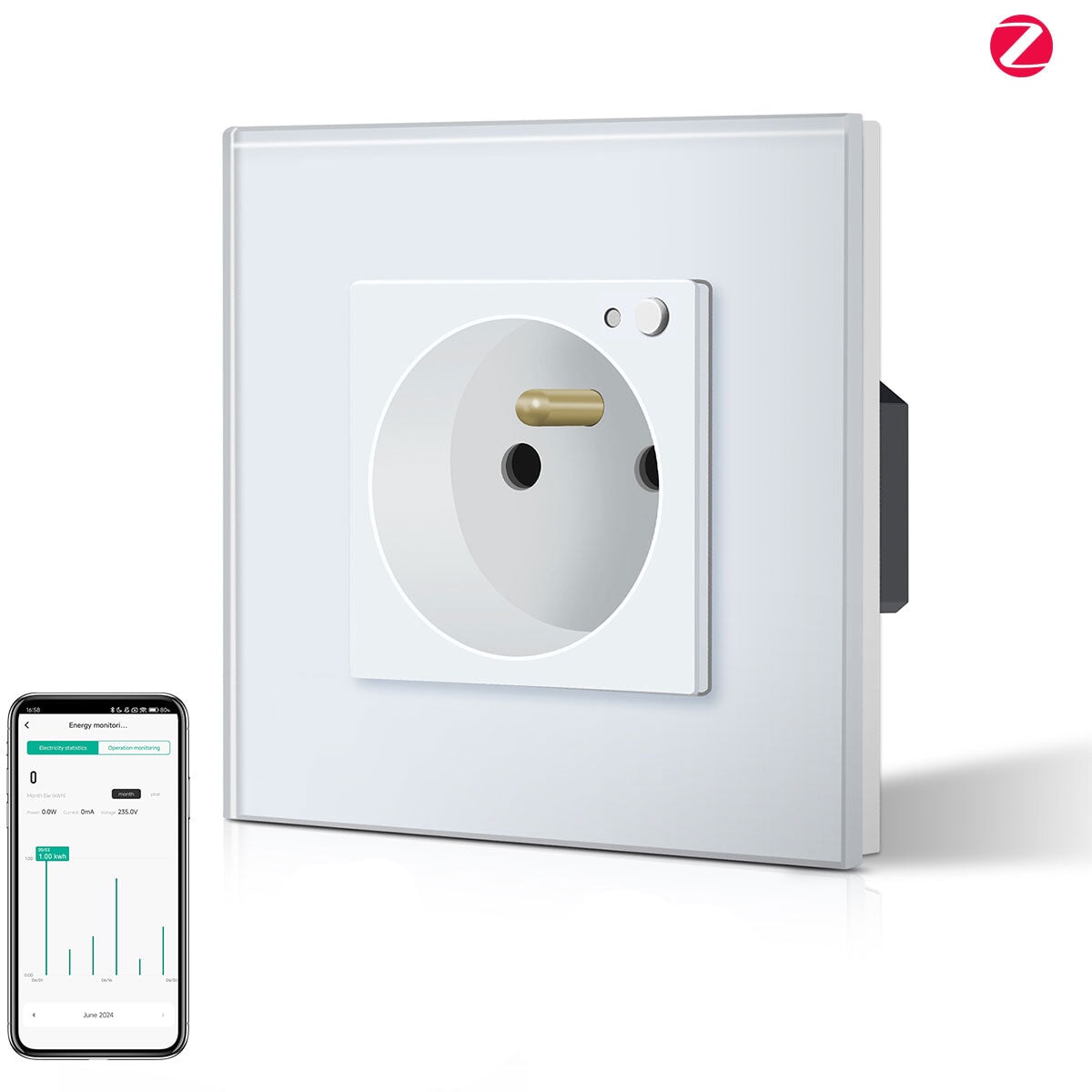 BSEED ZigBee FR Wall Sockets Power Outlets Kids Protection with metering Wall Plates & Covers Bseedswitch white Single