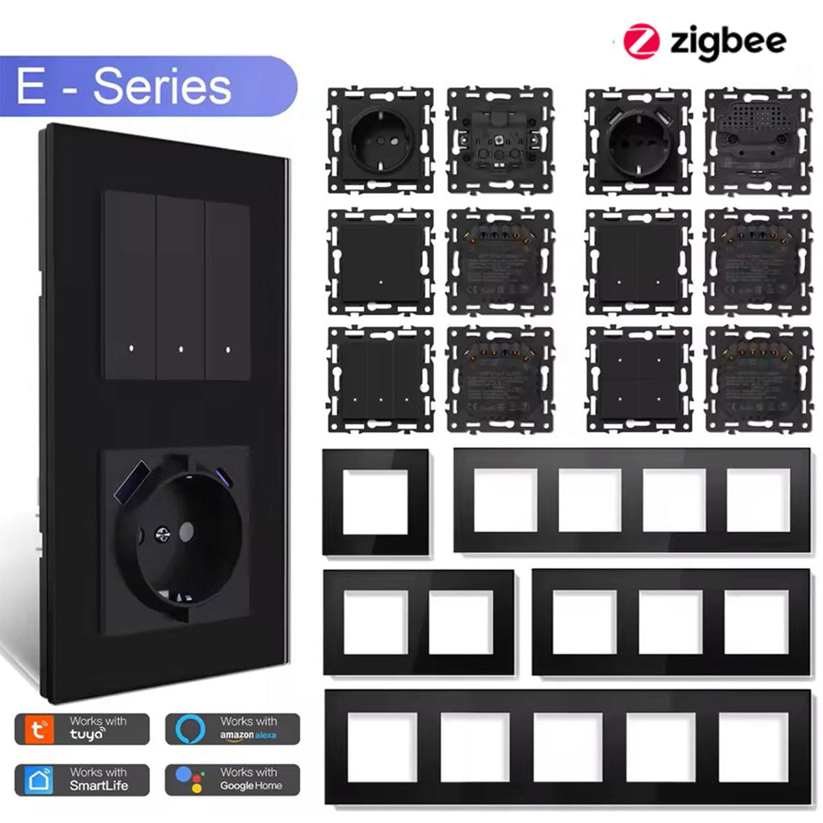 Echo Click Smart Wifi Switch Socket Insert DIY Part Customized Free Combinations Black Color Crystal Glass Panel Light Switches Bseedswitch