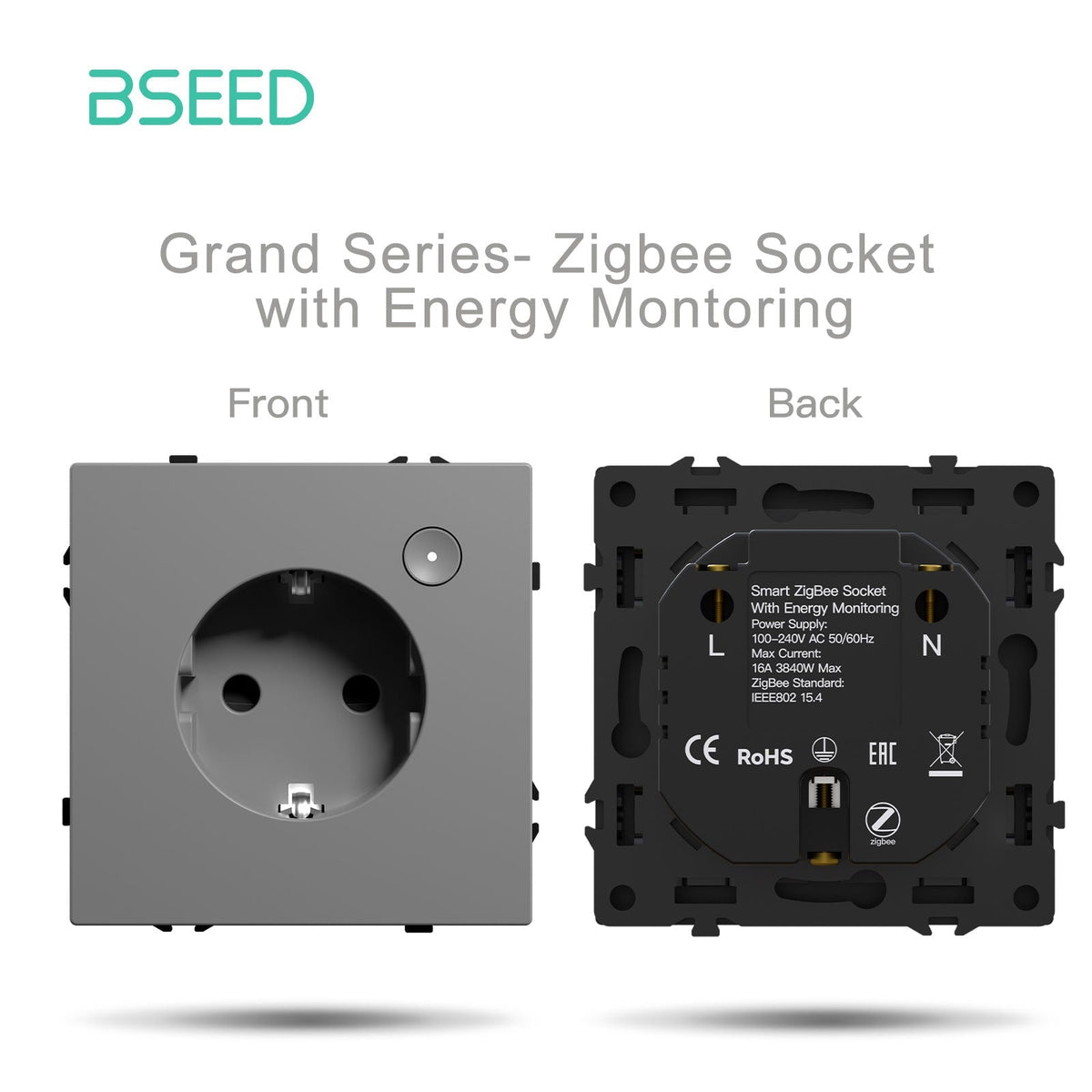 Grand Series DIY Part Customized free combinations Plastic Panels Grey Color Power Outlets & Sockets Bseedswitch Zigbee Eu Socket with monitoring