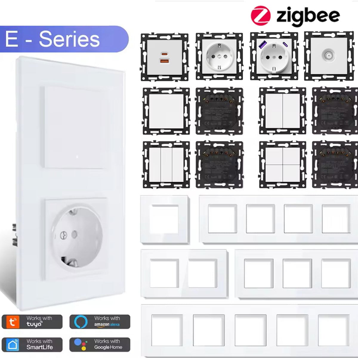 Click Series Smart Zigbee Switch Socket Insert DIY Part Customized Free Combinations White Color Crystal Glass Panel Light Switches Bseedswitch