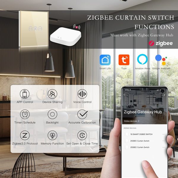 BSEED Zigbee Curtain Touch Switch Smart Wall Switch Tuya Bseedswitch 