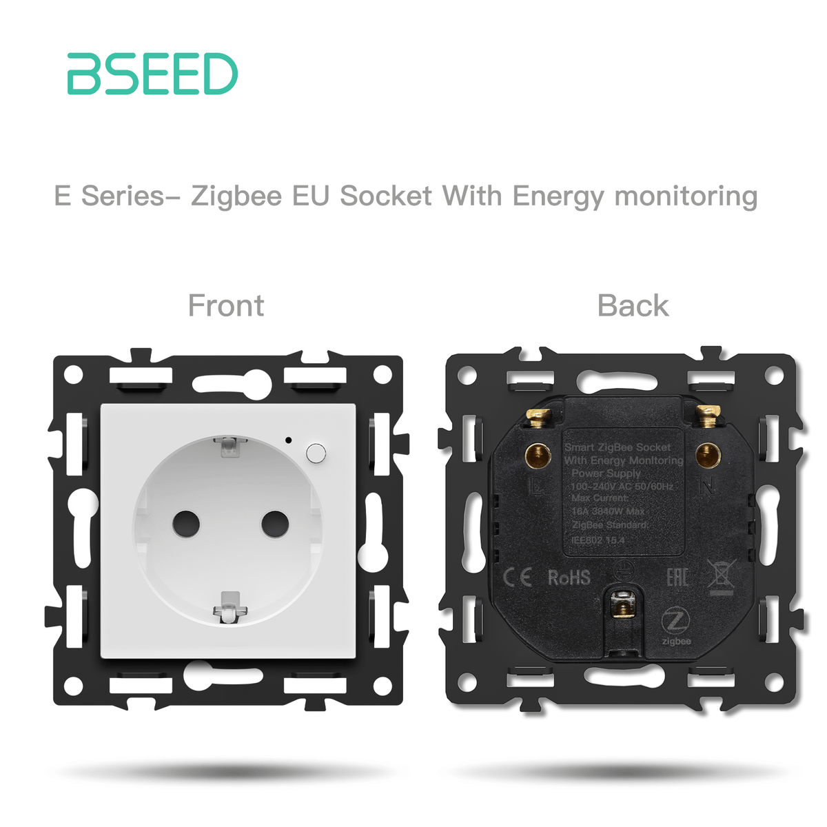 BSEED DIY Part Customized Free Combinations Mechanical Switch Socket Insert White Color Crystal Glass Panel Light Switches Bseedswitch Zigbee Eu Socket with monitoring