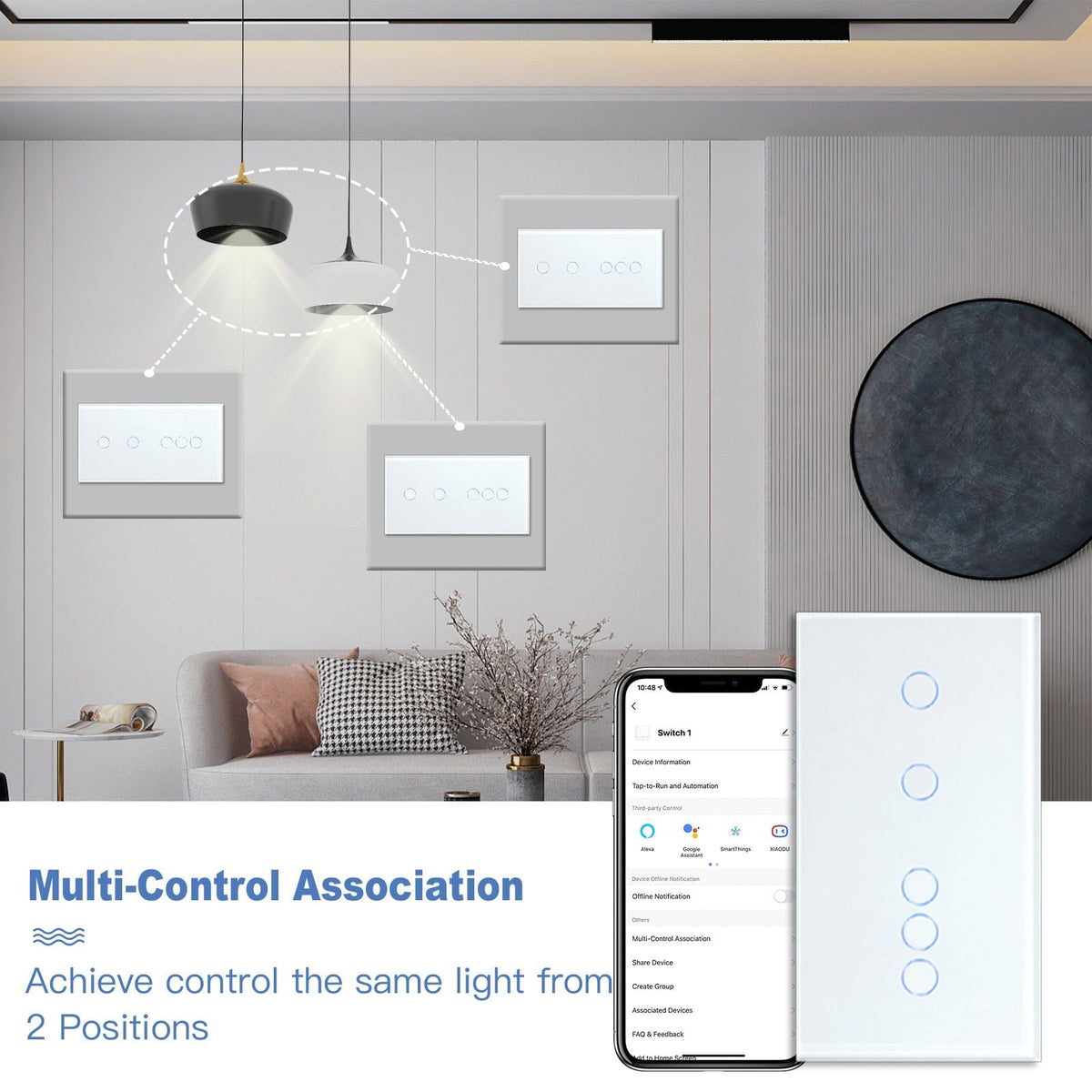 BSEED Interrupteur WiFi à ligne simple Double 1/2/3Gang Smart Switch Wireless Wifi Switch 157mm light switch Bseedswitch