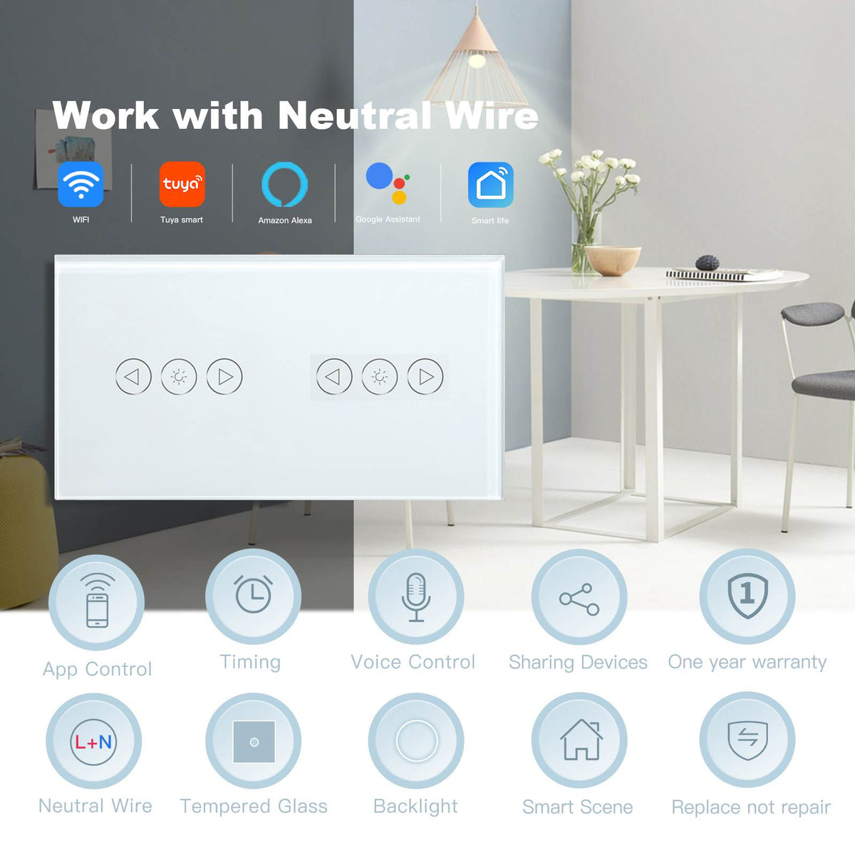 Bseed interrupteur variateur Wi-Fi double, interrupteur tactile mural pour éclairage Bseedswitch