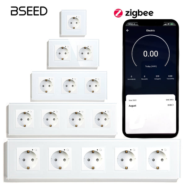 BSEED ZigBee EU Wall Sockets Power Outlets With Energy Monitoring Kids Protection Wall Plates & Covers Bseedswitch 