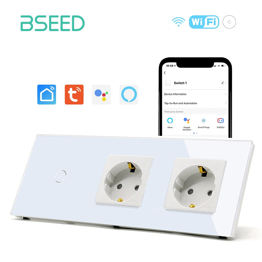 Bseed Smart WiFi 1/2/3 Gang Light Switches Multi Control With Double EU Normal Standard Wall Sockets Light Switches Bseedswitch 
