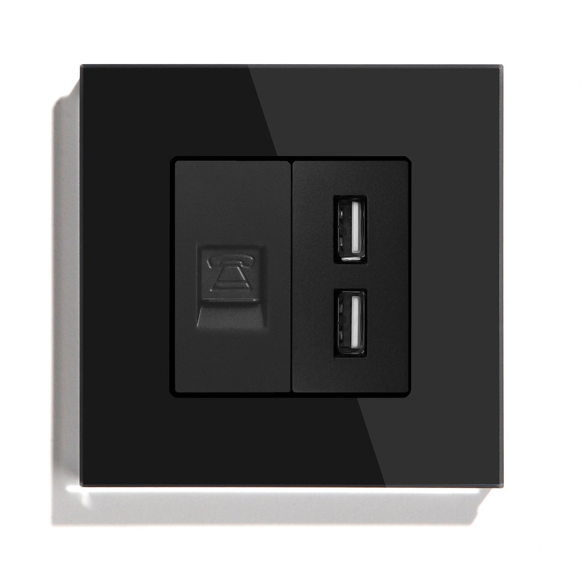 Bseed Double Internet Wall Sockets TEL +USB Socket Tempered Crystal Panel 86mm Power Outlets & Sockets Bseedswitch Blck