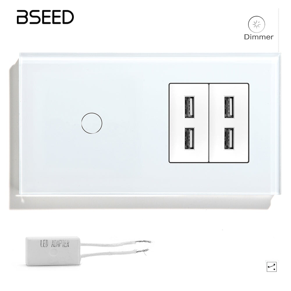 BSEED Touch dimmer 1gang 1/2/3 Way Light Switch With 4 USB Wall Socket 2.1A Power Outlets & Sockets Bseedswitch 