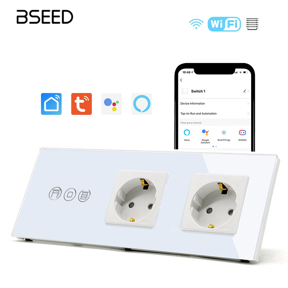 Bseed Smart WiFi Shutter Switches With Double Normal EU Standard Wall Sockets Light Switches Bseedswitch 