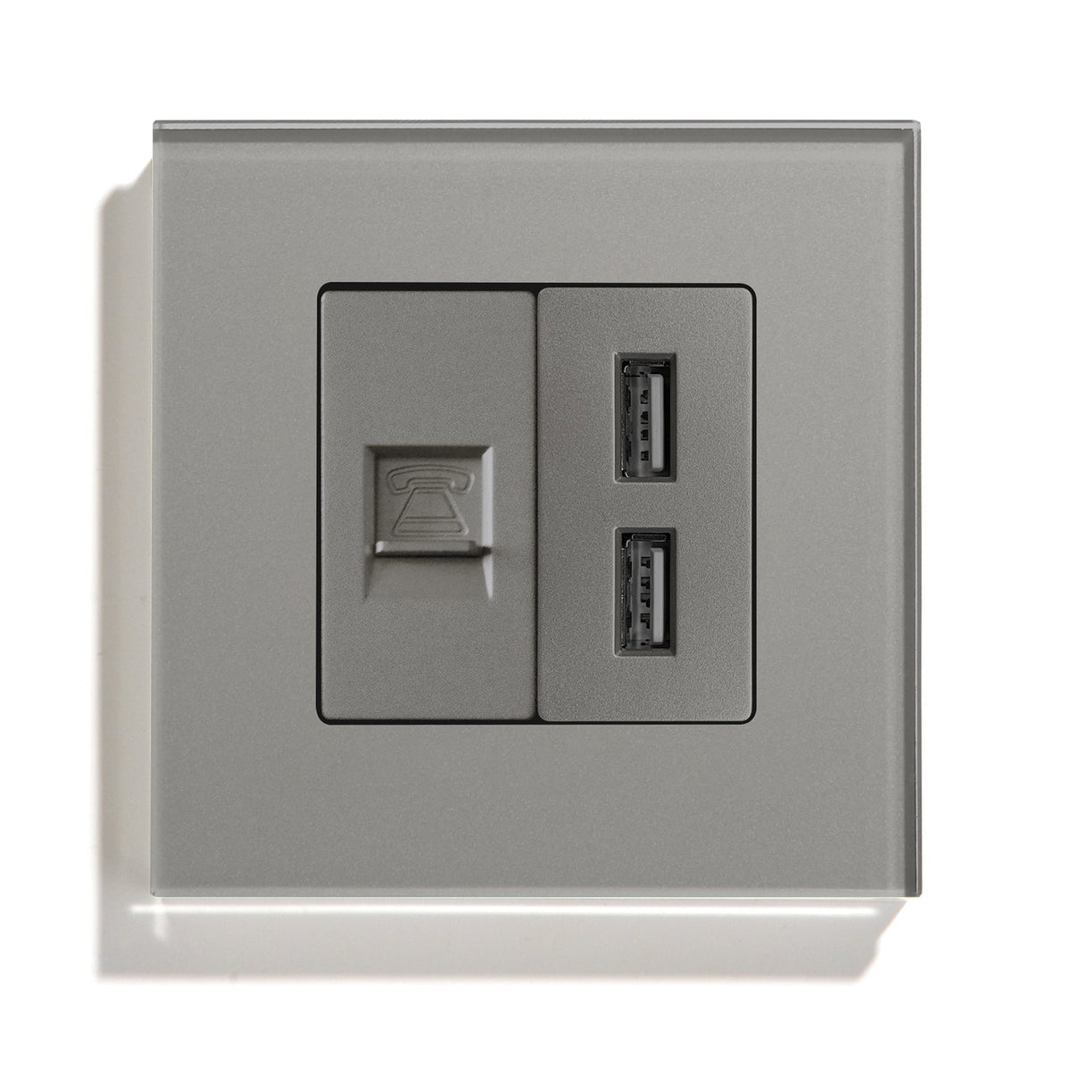 Bseed Double Internet Wall Sockets TEL +USB Socket Tempered Crystal Panel 86mm Power Outlets & Sockets Bseedswitch Grey
