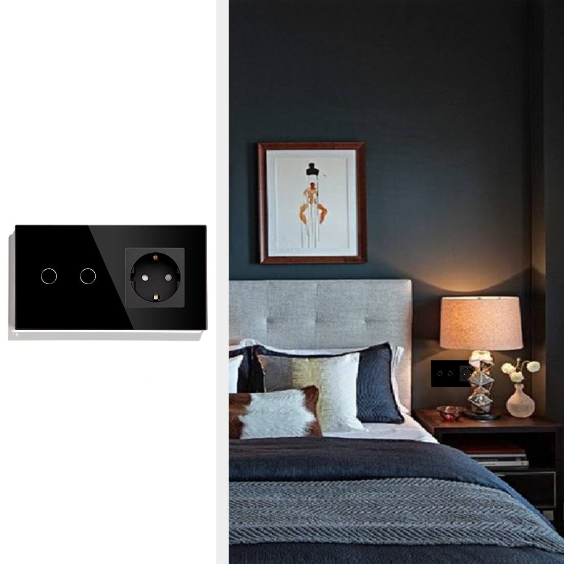 Bseed 1/2/3 Gang 1/2/3 Way Touch light switch met EU-stopcontact 300W wandplaten & afdekkingen Bseedswitch