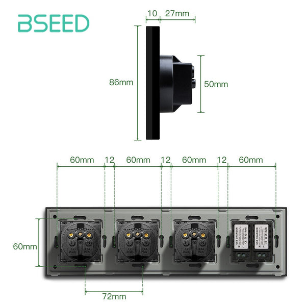 BSEED Triple UK Socket With USB Socket 299mm Power Outlets & Sockets Bseedswitch 