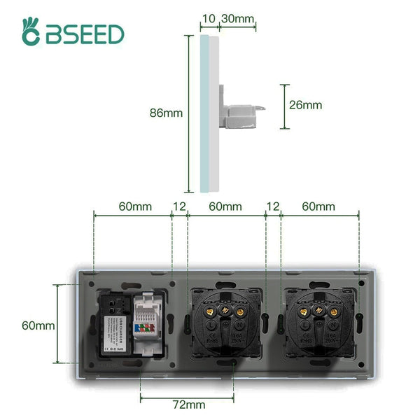 BSEED EU Socket With CAT5 And Double USB Power Outlets & Sockets Bseedswitch 