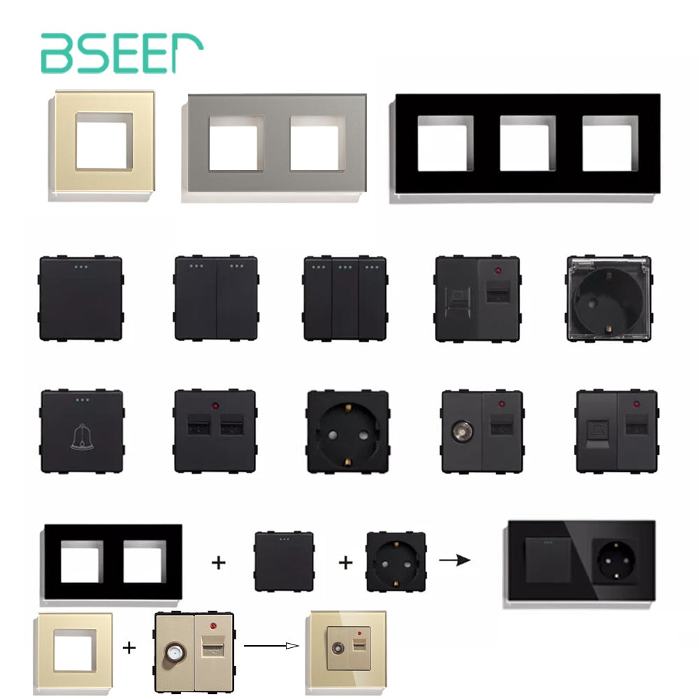 Bseed EU UK Russia Standard Plastic Socket Button Switch Function Key DIY Home Improvement Wall Plates & Covers Bseedswitch